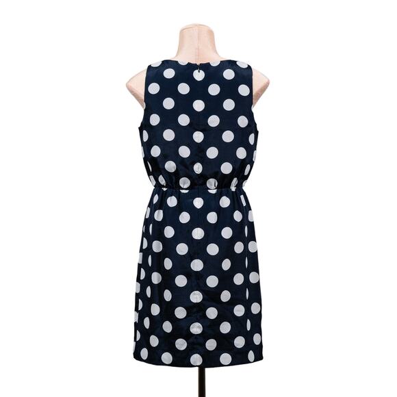 J. Crew Printed Shift Sun Dress Navy Blue White Dot Sleeveless Mini Dress sz 2 - Picture 2 of 12
